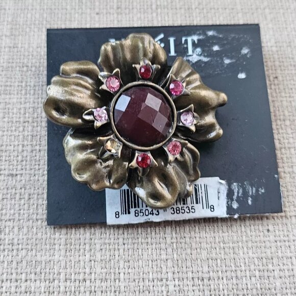 Mixit Women Ring Marroon Faux Stone Bronze Tone Fashion Jewelry Stretchable - Picture 2 of 12